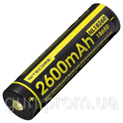 

Акумулятор літієвий Li-Ion 18650 Nitecore NL1826R (2600mAh, USB) захищений (6-1020-r)