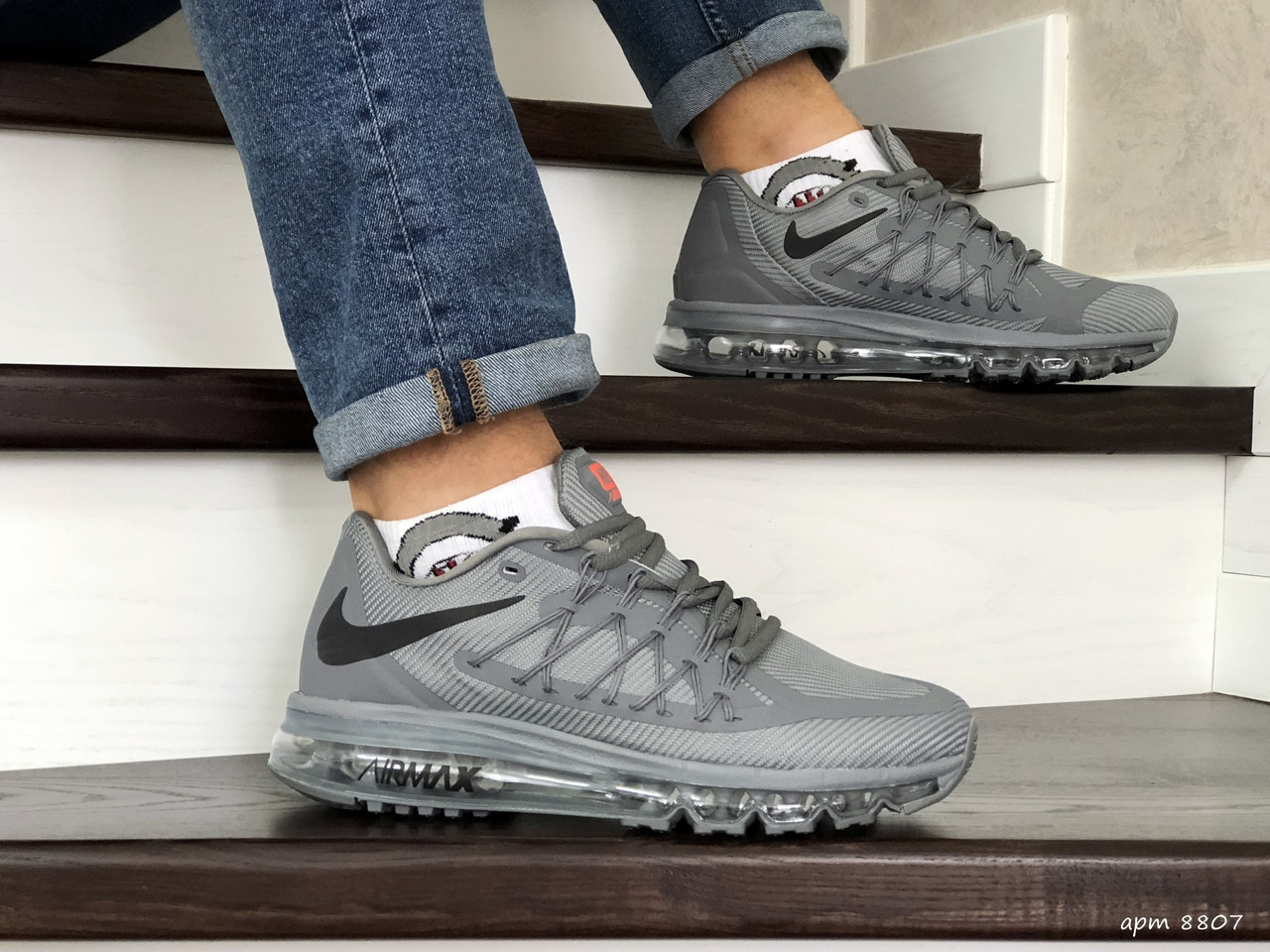 

Кроссовки Nike Air Max 2015 мужские, серые, в стиле Найк Аир Макс, текстиль, код SD-8807 45