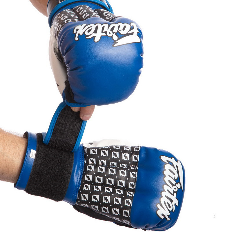 

Перчатки гибридные для единоборств ММА PU FAIRTEX синие 0273 12 унций