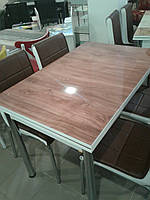 Розкладний стіл обідній кухонний комплект стіл і стільці 3D малюнок 3д "Коричневий тон" ДСП скло 70*110 Лотос-М, фото 1