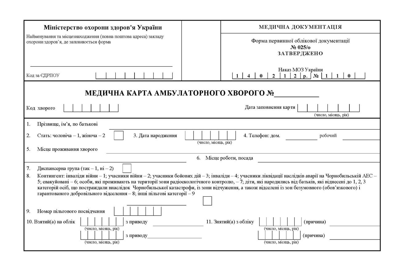 Форма амбулаторная карта форма 025 у