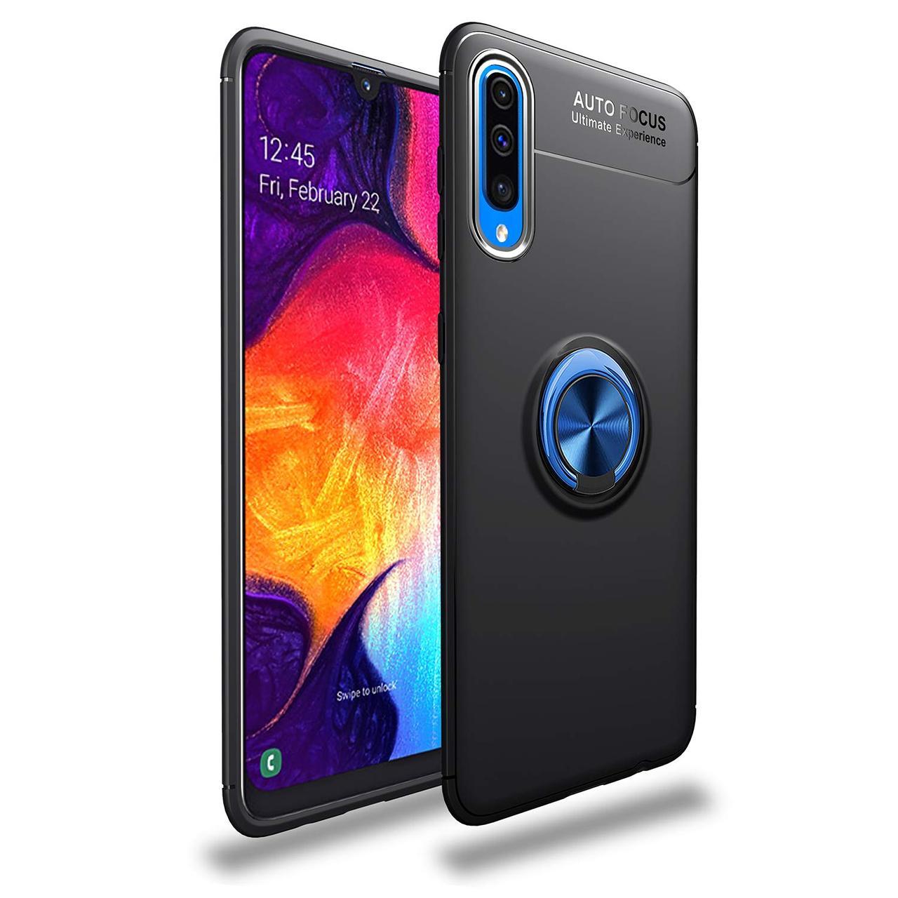 

Чехол TPU Ring для Samsung Galaxy A50 2019 / A505 бампер оригинальный с кольцом Black-Blue
