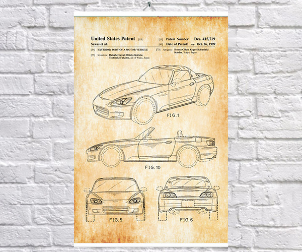 

Постер BEGEMOT Патент-чертеж Автомобиль Honda s2000 1999г 40x61 см Желтый (1120388)