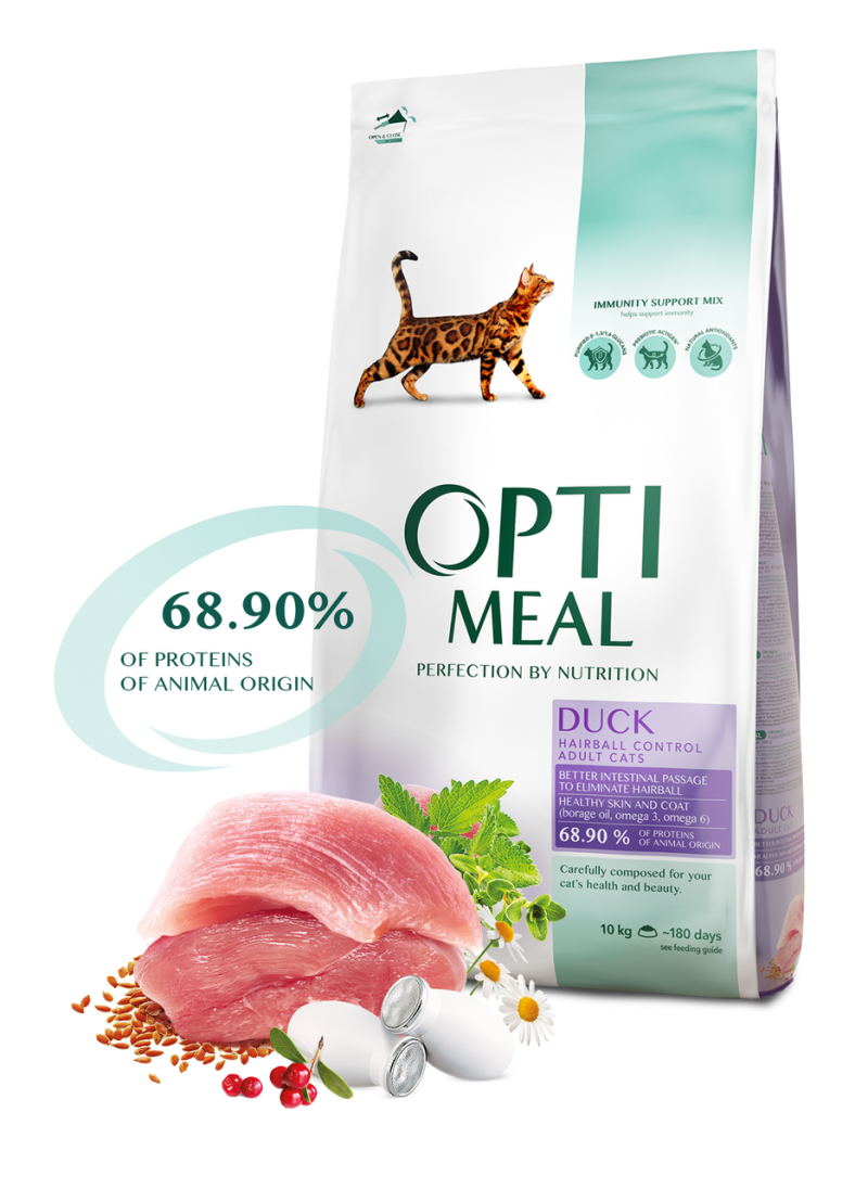 

Корм Optimeal Duck Hairball Control Adult з качкою для дорослих котів з ефектом виведення шерсті 10 кг