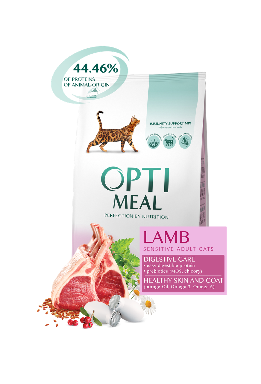 

Корм Optimeal Lamb Sensitive Adult з ягням для дорослих котів з чутливим травленням 10 кг