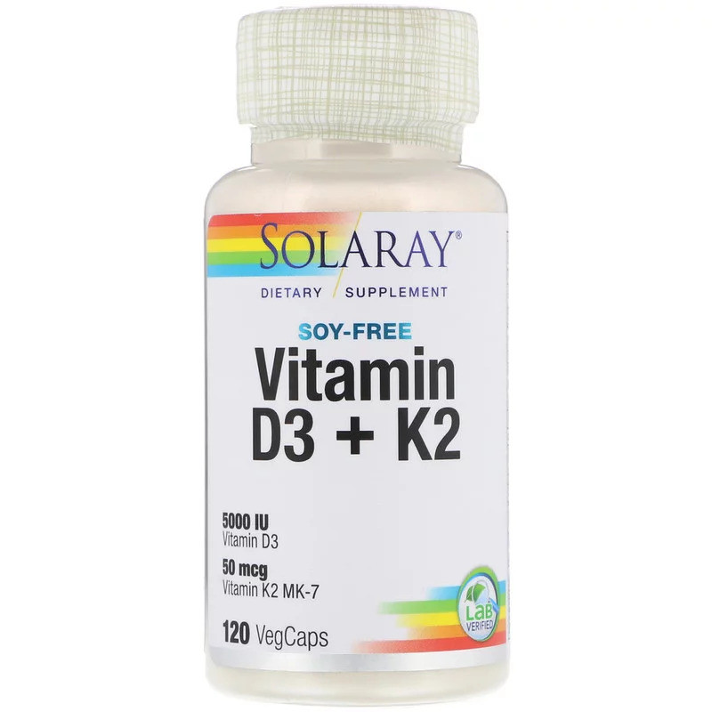 

Витамин D3 и К2 SOLARAY "Vitamin D3 + K2" без сои (120 капсул)