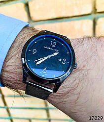 Часы мужские в стиле Louis Vuitton. Мужские наручные часы черные. Часы с черным циферблатом Годинник чоловічий