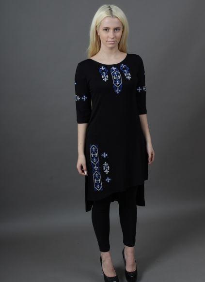 

Стильная женская туника с вышивкой, Черный+синий