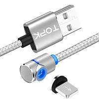 Угловой Магнитный кабель TOPK 1 метр ПОВОРОТ 90° USB 2.0 для зарядки AM51 IPhone (СЕРЕБРО), фото 1