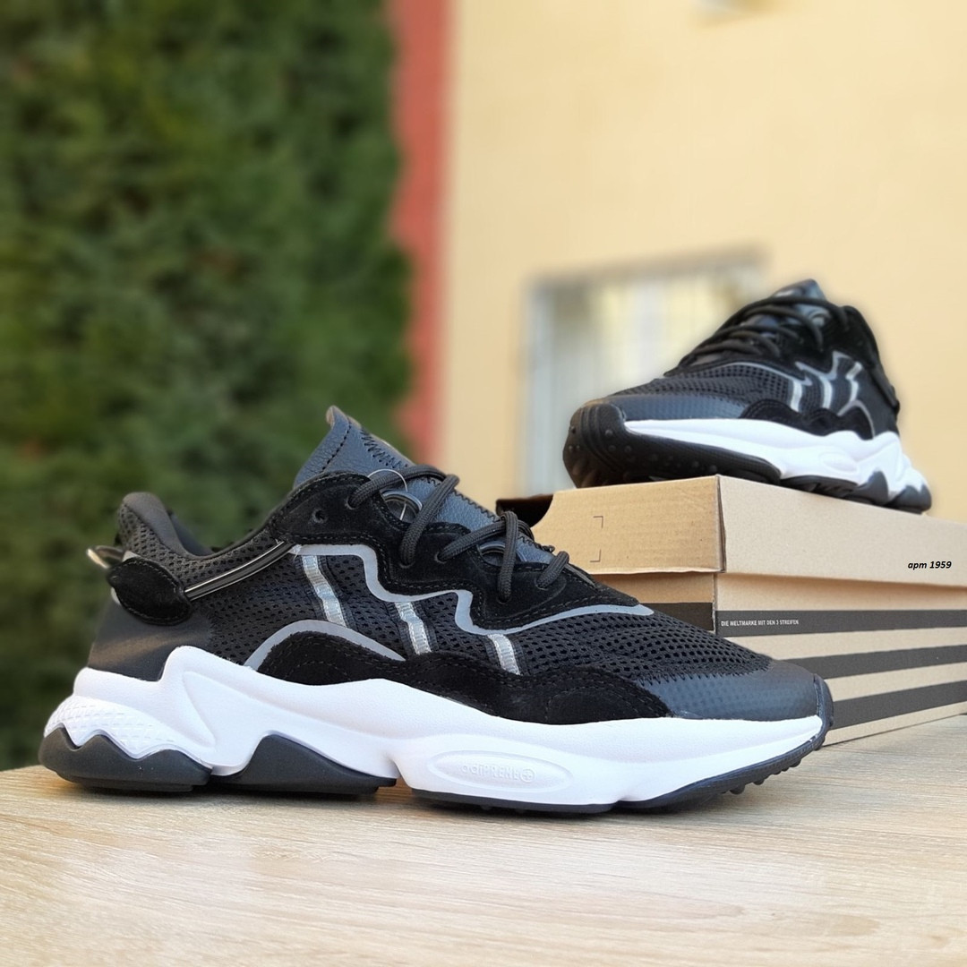 

Кроссовки мужские Adidas Ozweego TR (АдиДас Озвиго), черно-белые, замша, текстиль, код OD-1959, Черный