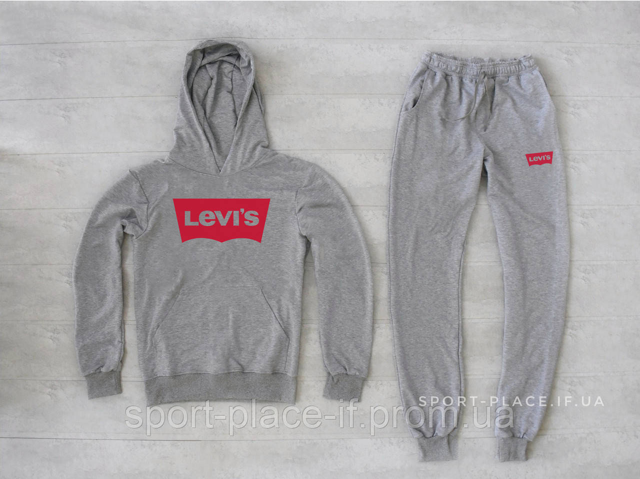 

Мужской спортивный костюм Levis (Левис) светло серый, толстовка большая эмблема, штаны худи кенгуру 2XL, 54