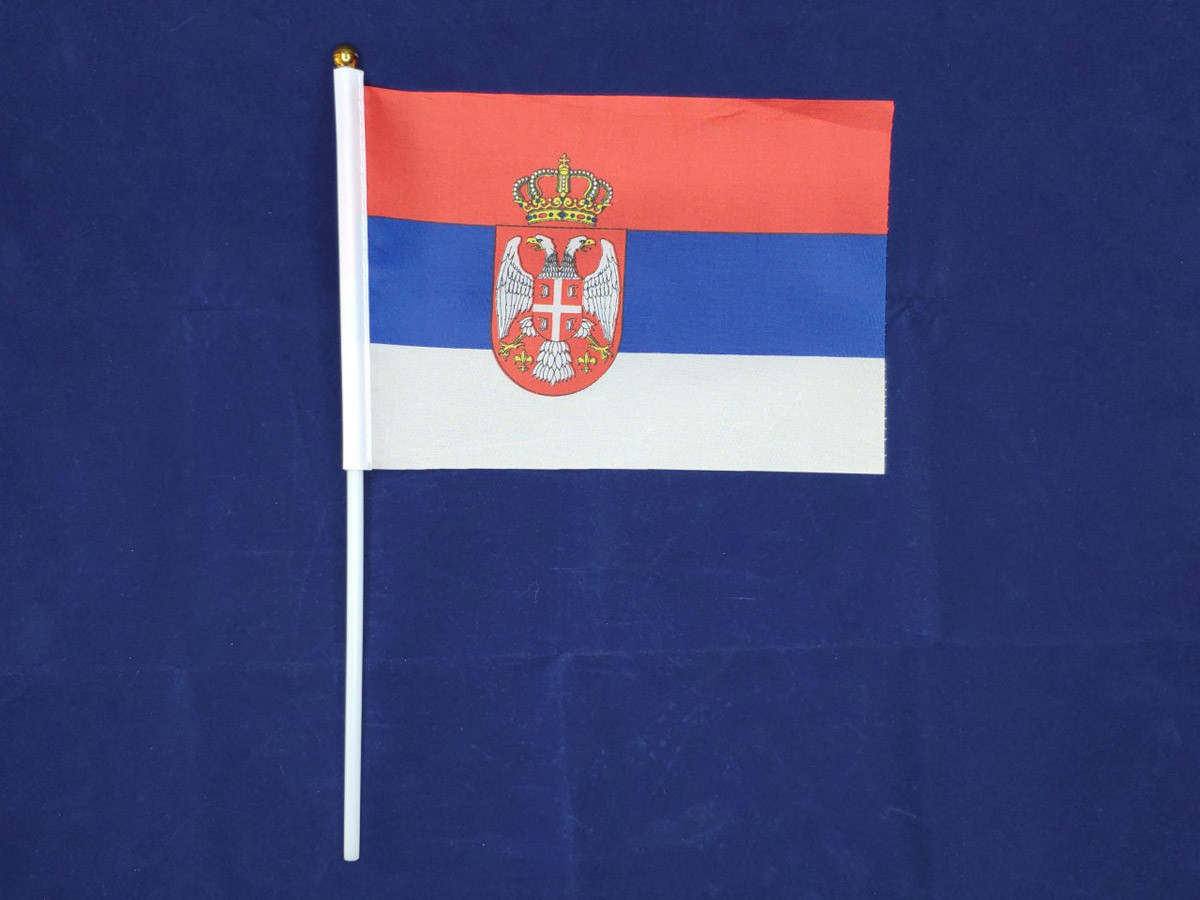 Прапорець Сербії 14х21см на пластиковому флагштоку