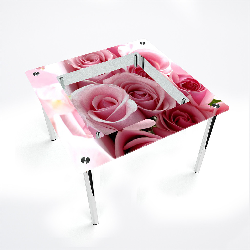 

Стол обеденный на хромированных ножках Квадратный с полкой Pink Roses 700х700, Фотопечать