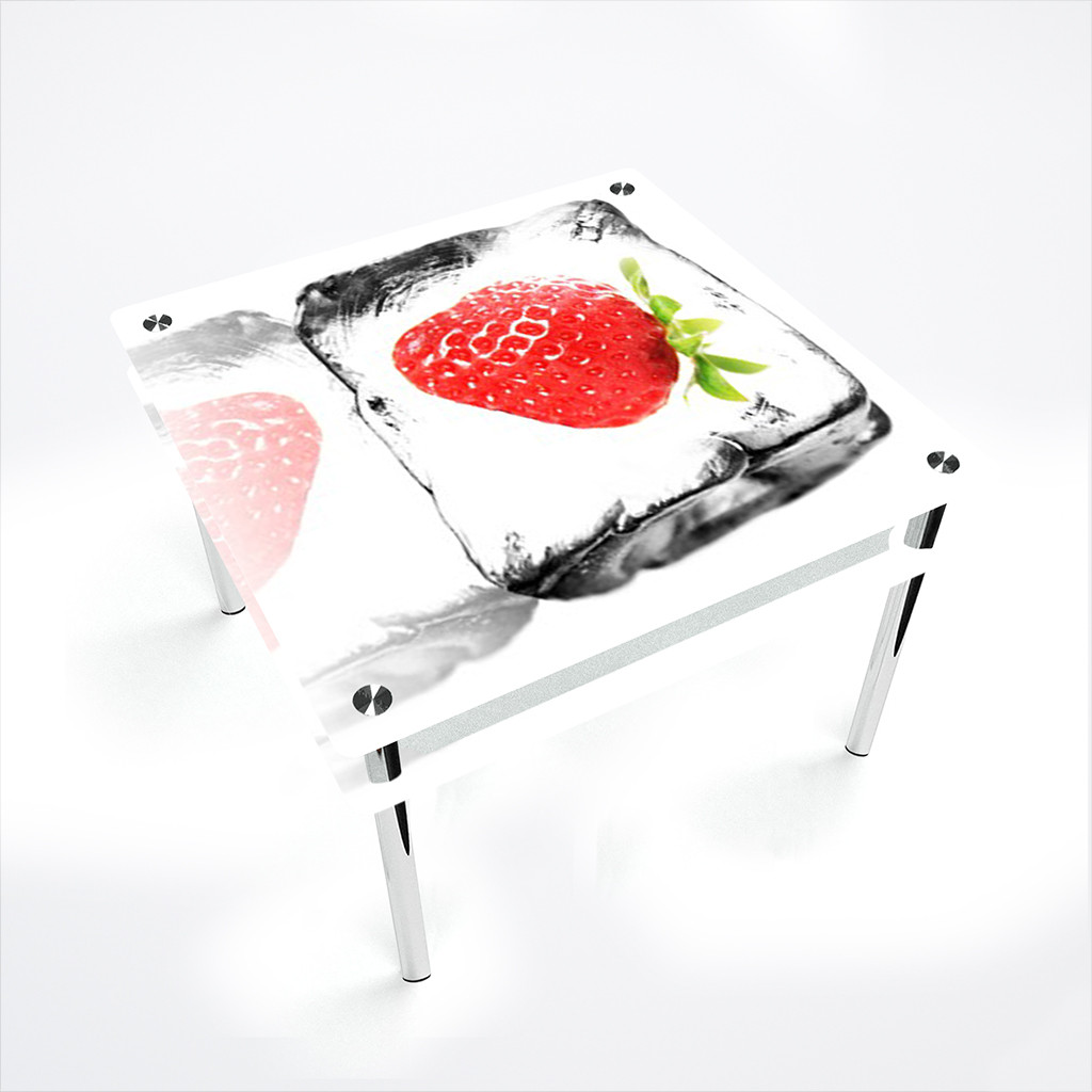 

Стол обеденный на хромированных ножках Квадратный с проходящей полкой Ice berry 700х700 *Эко