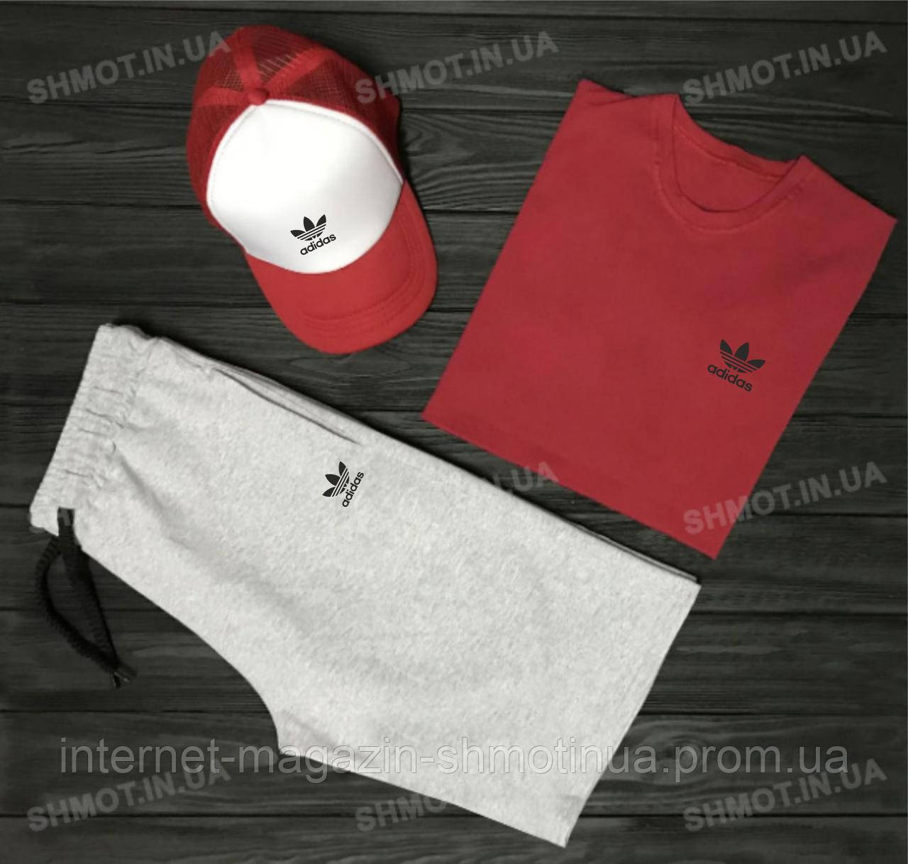 

Мужской летний костюм (футболка/шорты/кепка) Адидас, костюм Adidas хлопок, ТОП качества.