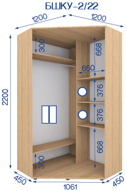 

Шкаф-купе угловой Мебель Сич БШКУ 2/22 (1200х1200х2200) с фасадами
