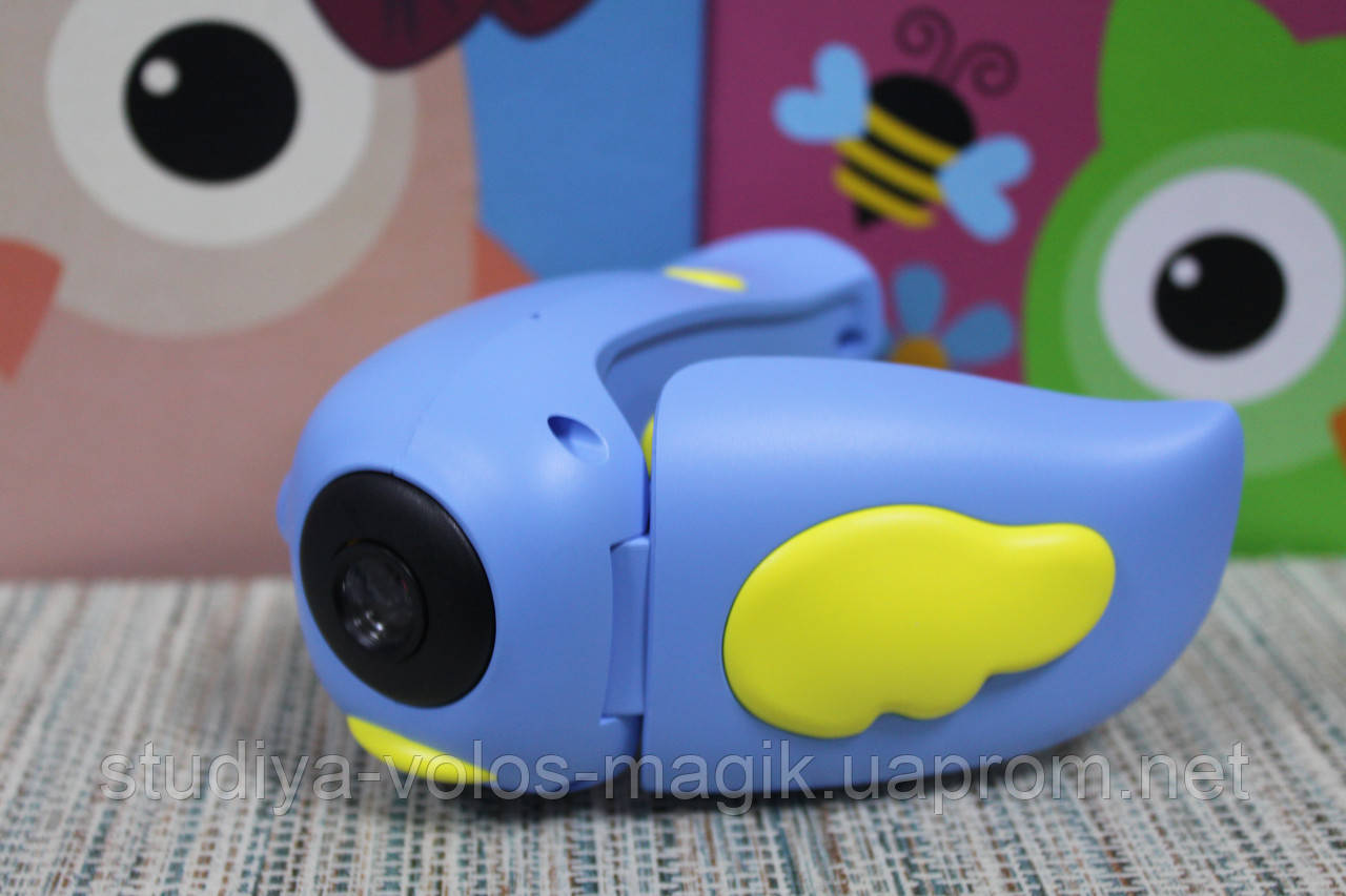 

Детская видеокамера HD Kids camera с режимом фото съемки голубая с желтым крылышком