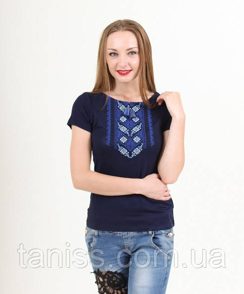 Жіноча футболка - вишиванка Чарівне колосье, короткий рукав, р. 42,44,46 з синім