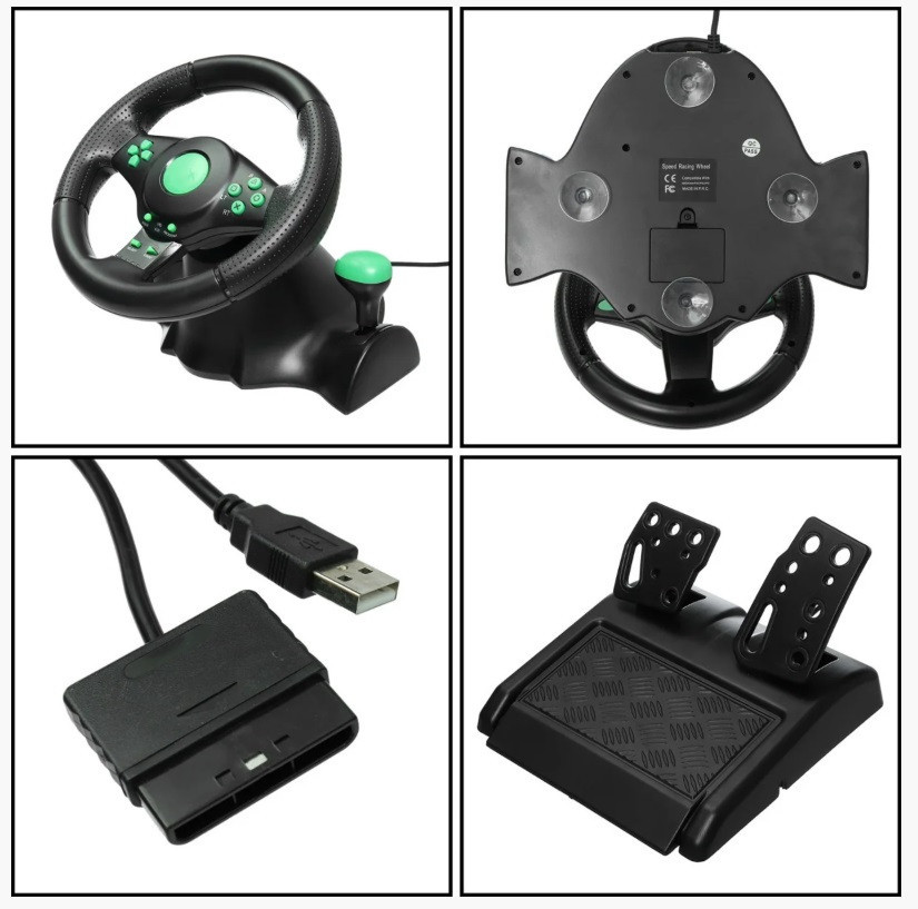 Джойстик руль игровой 3 В 1 Vibration Steering Wheel PS2/PS3/PC USB с виброотдачей, фото 3