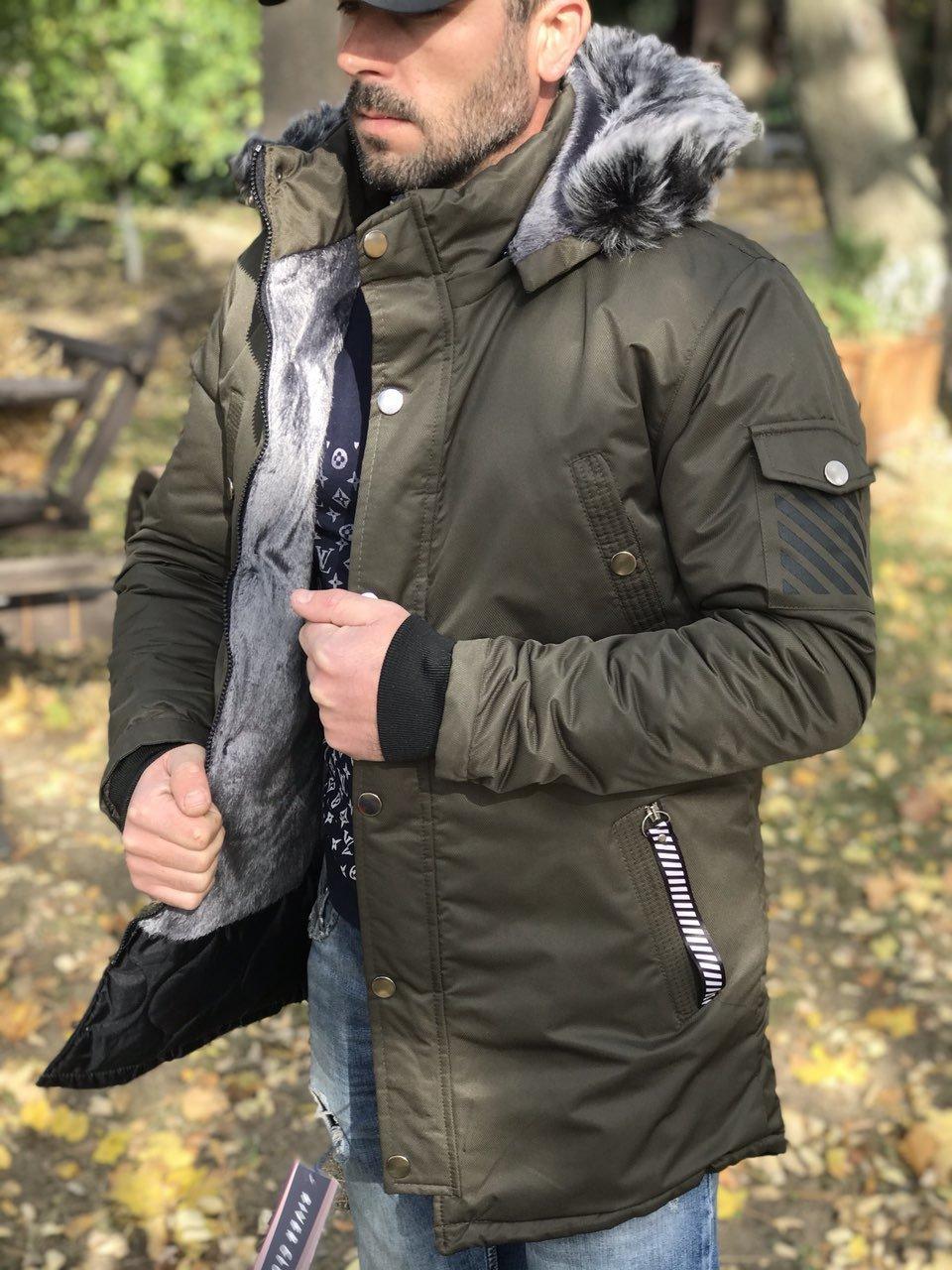 

Куртка-парка мужская зимняя очень теплая "Off-White" на меху двойной утеплитель (реплика) - S