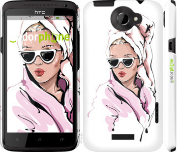 

Чехол на HTC One X Девушка в очках 2 "4714c-42-535", Белый