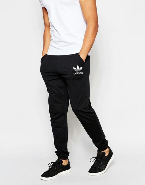 Спортивні штани Адідас, штани чоловічі Adidas, чорні, трикотажні, з манжетом