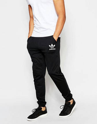 Спортивні штани Адідас, штани чоловічі Adidas, чорні, трикотажні, з манжетом, фото 2