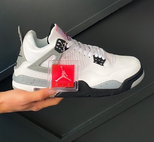 

Кроссовки мужские и женские Nike Air Jordan 4 'White Cement / White | белые; кожаные; осенние/весенние, Белый