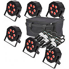 Світлодіодний прожектор заливки LIGHT4ME QUAD FLAT PAR 6x15W RGBWA-UV SET2 (6 шт + сумка)