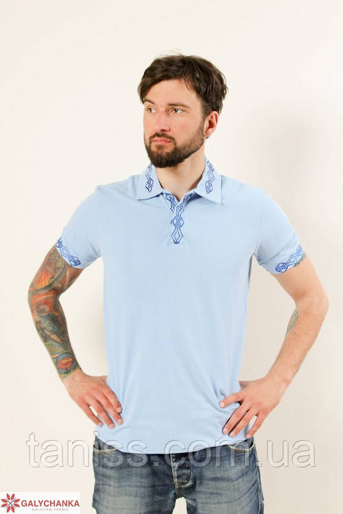 

Мужская вышитая футболка-поло "Лидер", ткань лакоста , размеры 44,46,48,50,52,54 голубая с синим