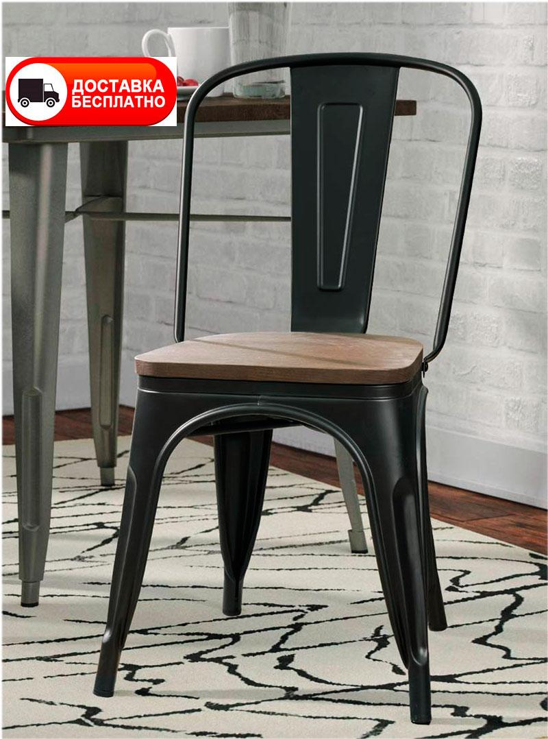 Стул Tolix черный матовый металлический с деревянным сиденьем, дизайн Xavier Pauchard в стиле лофт