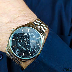Часы мужские. Мужские наручные часы серебристые. Часы с черным циферблатом Годинник чоловічий