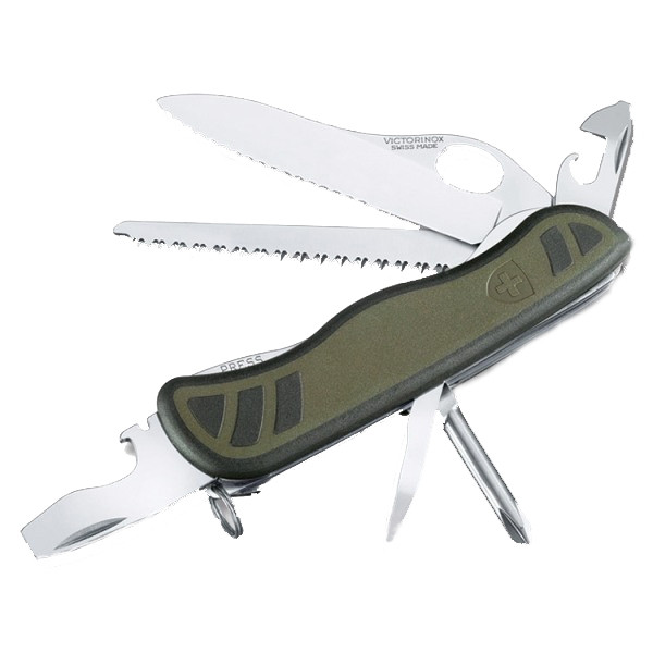 

Нож складной, мультитул Victorinox Soldier'S Knife One Hand (111мм, 10 функций) 0.8461.MWCH, Зеленый + черный