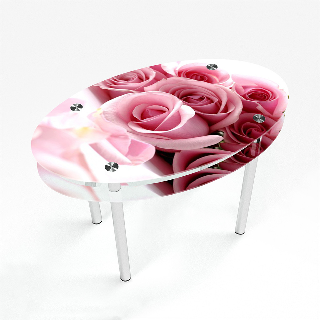 

Стол обеденный на хромированных ножках Овальный с проходящей полкой Pink Roses 1100х650, Фотопечать