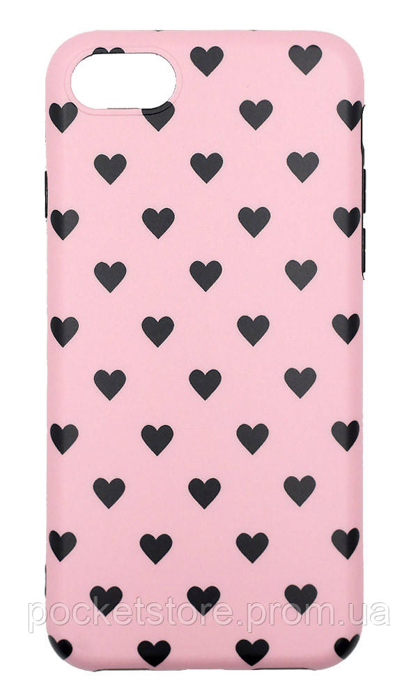 

Чохол силіконовий Print Black Hearts для iPhone 8 / 7 Pink