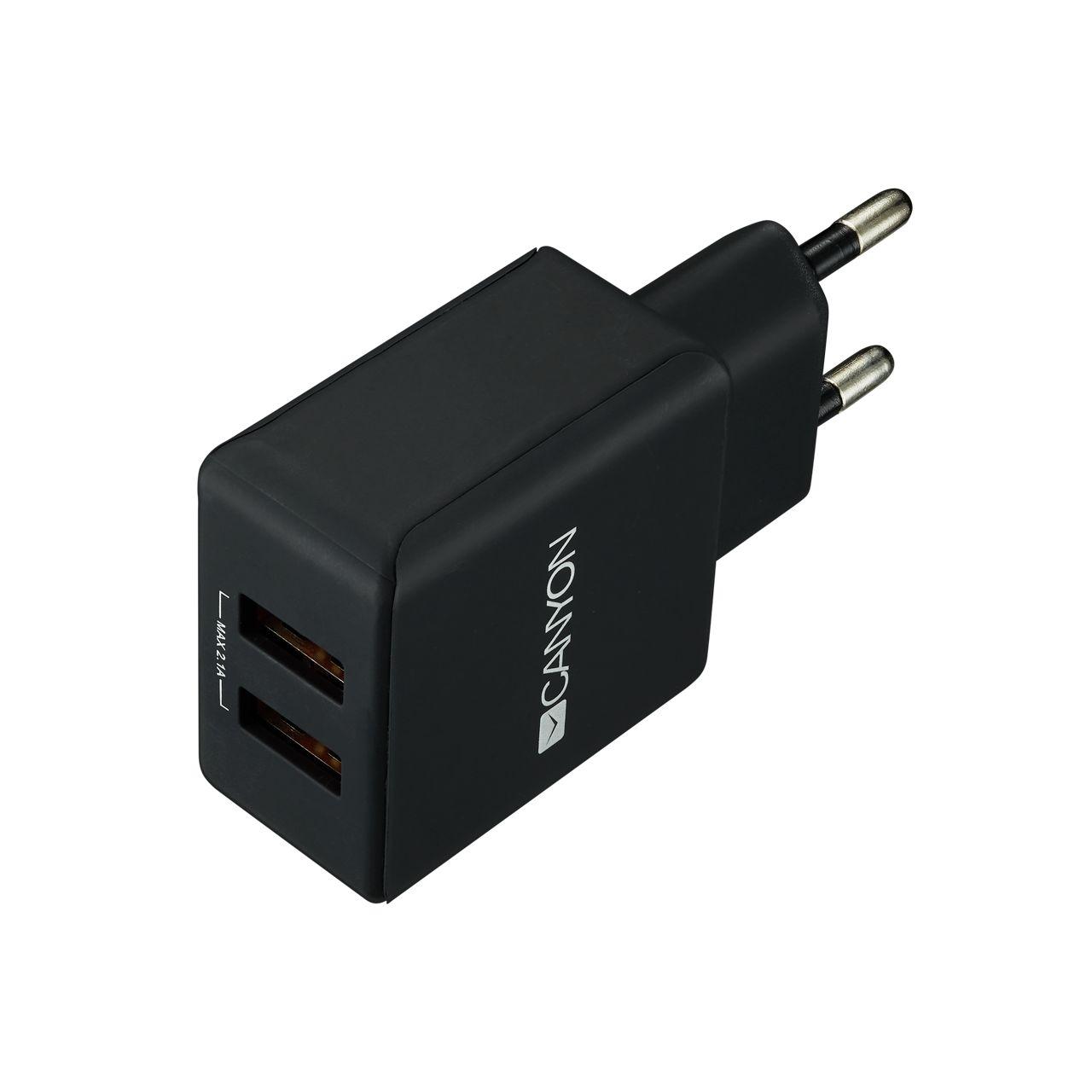 

Адаптер сетевой Canyon 2USB 2.1A Black (CNE-CHA03B), Черный