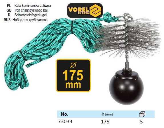 

Набор для чистки дымоходов Польша шнур Ø=6 мм l=10 м ерш Ø=175 мм гиря=1.8 кг VOREL-73033