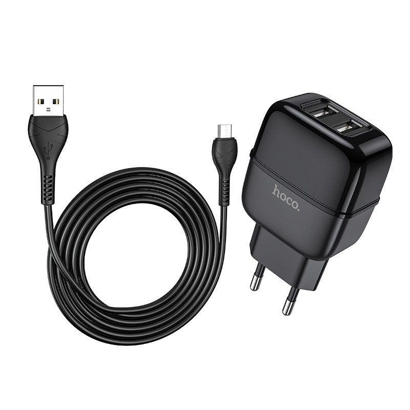 

Сетевое зарядное устройство Hoco C77A (2USB) с кабелем MicroUSB Black, Черный