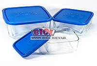 Набір судків 3шт. скляних (0,95; 1,8; 3,2 л) квадратних з пластиковою кришкою Borgonovo