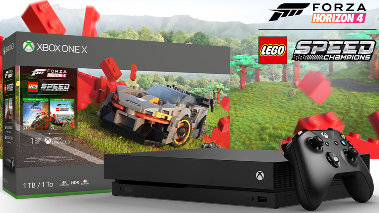 microsoft xbox one x with forza horizon 4 & lego speed champions