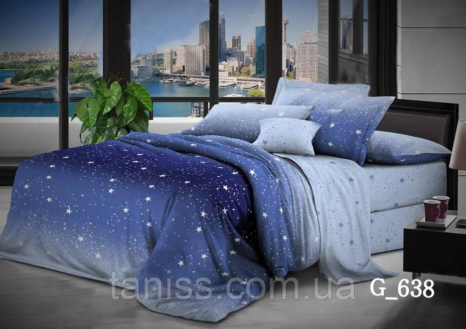 

Полуторный набор постельного белья Бязь "Gold",голубой-синий, ноченька (638)