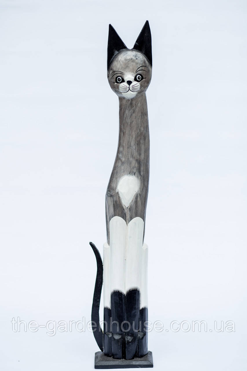 Статуетка сіро-чорного кота на підставці, 60 см