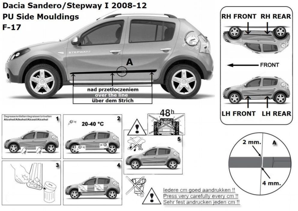 Молдинги на двері для Renault Dacia Sandero I, Sandero Stepway I 2007-2012, фото 3