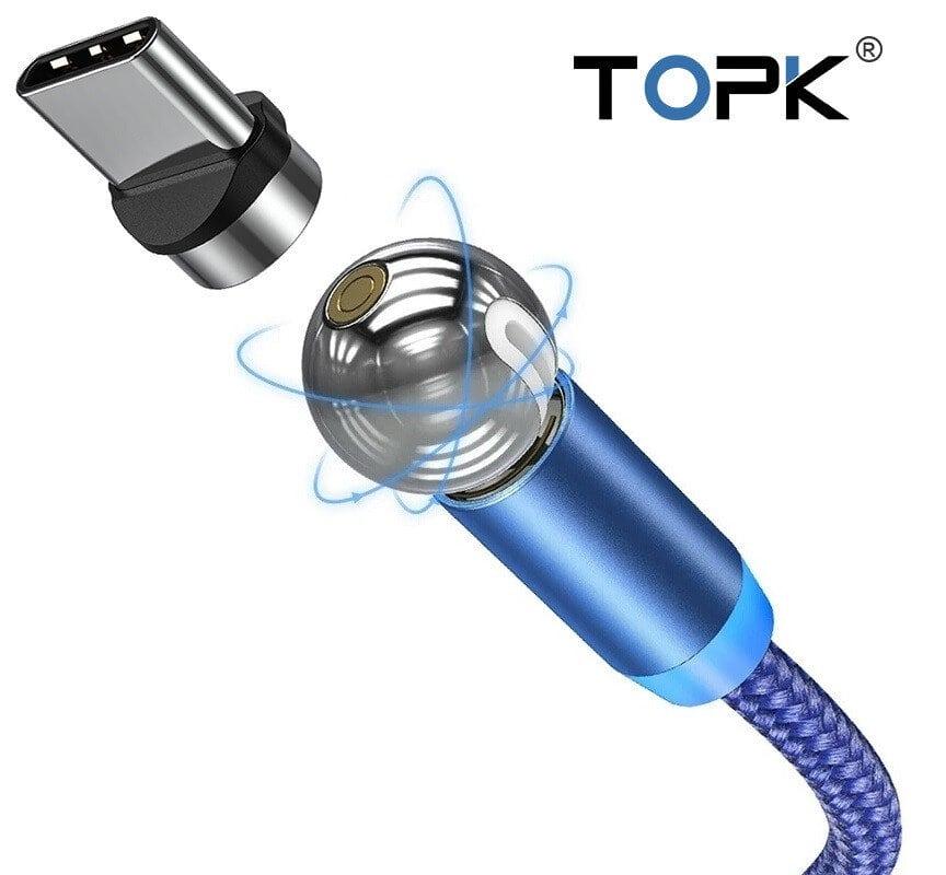 TOPK. Магнитный кабель зарядки TOPK AM28 LED 1m 2.4A TYPE C вращающийся на 360°. Синий