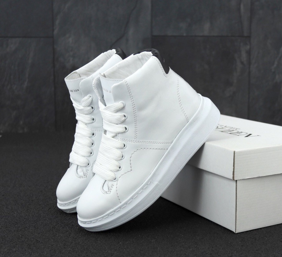 

Alexander McQ-n Hi Sneakers White Black | кроссовки женские віысокие; белые; осенние/весенние, Белый