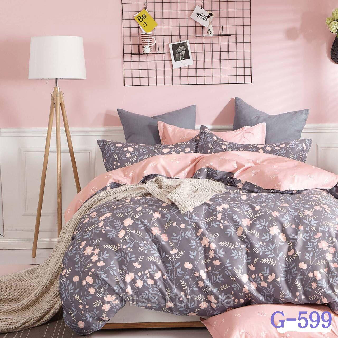 

Полуторный набор постельного белья Бязь "Gold",розовый-серый, полянка (599)
