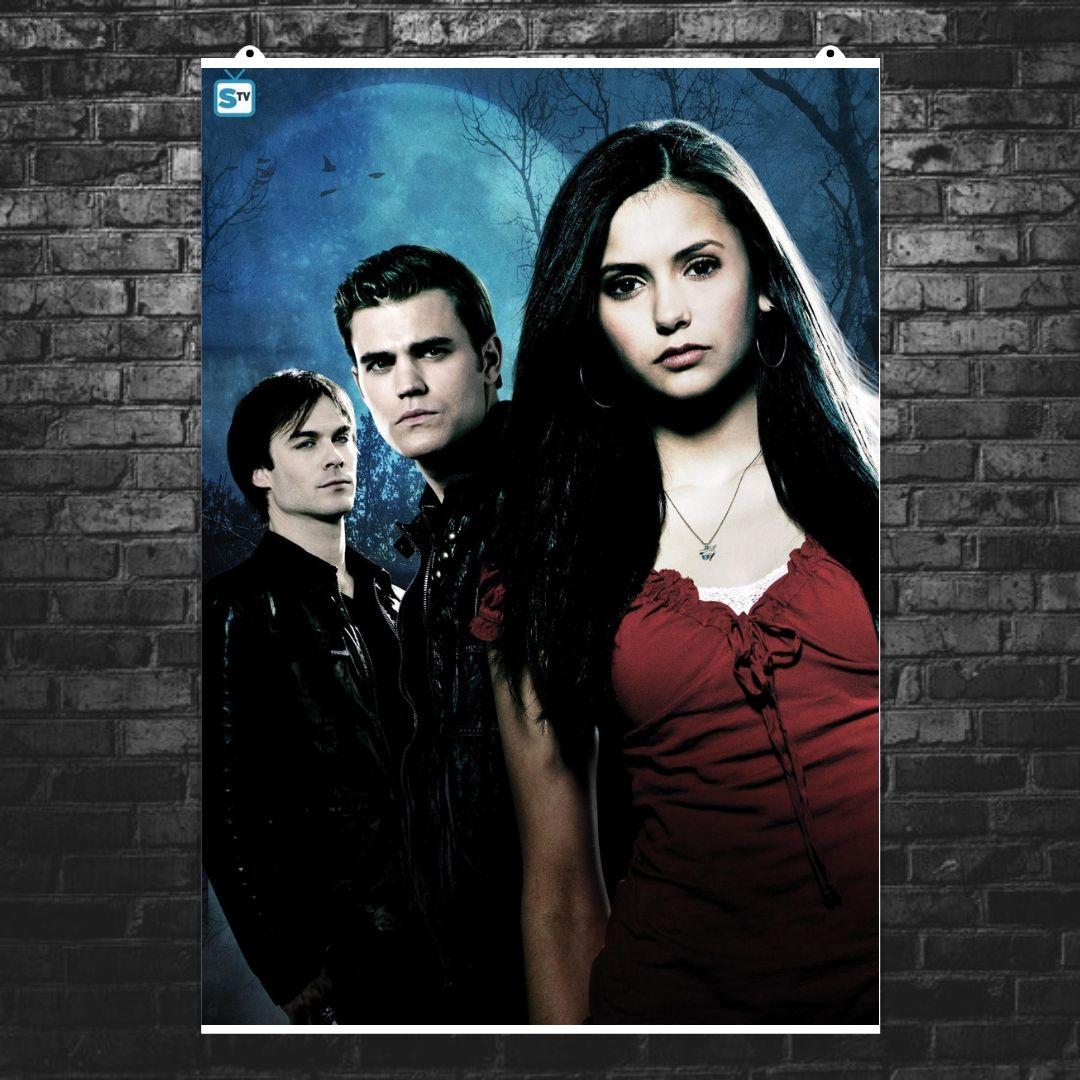 

Постер "Дневники вампира (The Vampire Diaries). Главные герои на фоне луны", сериал. Размер 60x43см (A2). Матовая бумага