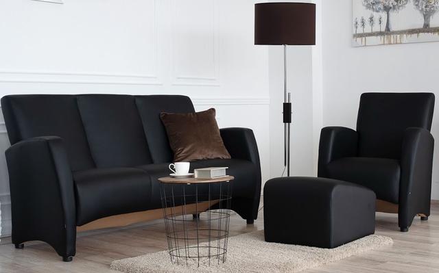 Комплект мягкой мебели Синди 3-местный+пуф+кресло черный (3)