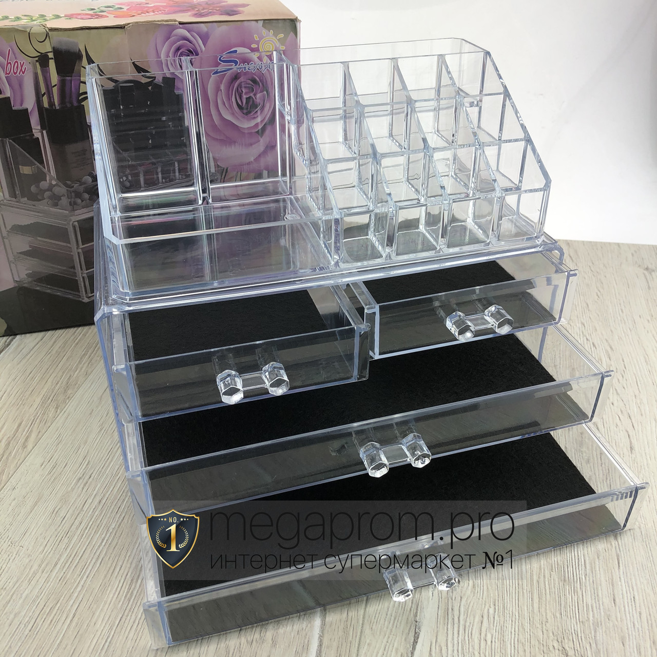 

Настольный бокс органайзер для хранения косметики с ящичками Organizer Makeup Cosmetic storage box прозрачный