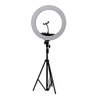 Лампа кільцева YRE RL-18 з дзеркалом і утримувачем (44,5 см) для блогерів, візажистів, косметологів, фото 1